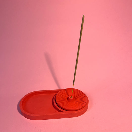 Ensemble plateau porte encens rouge