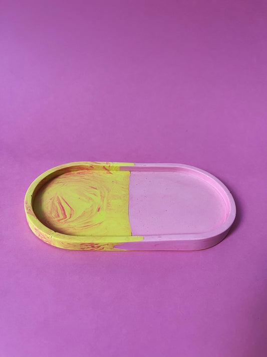 Plateau jesmonite oval rose jaune