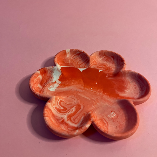 Plateau fleur rouge marbré